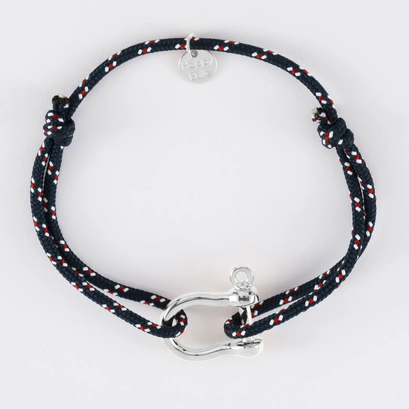Bracelet homme cordage marin manille argent 20 mm