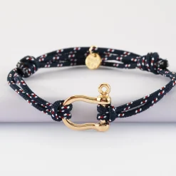 Bracelet homme cordage marin double manille plaqué or 20 mm