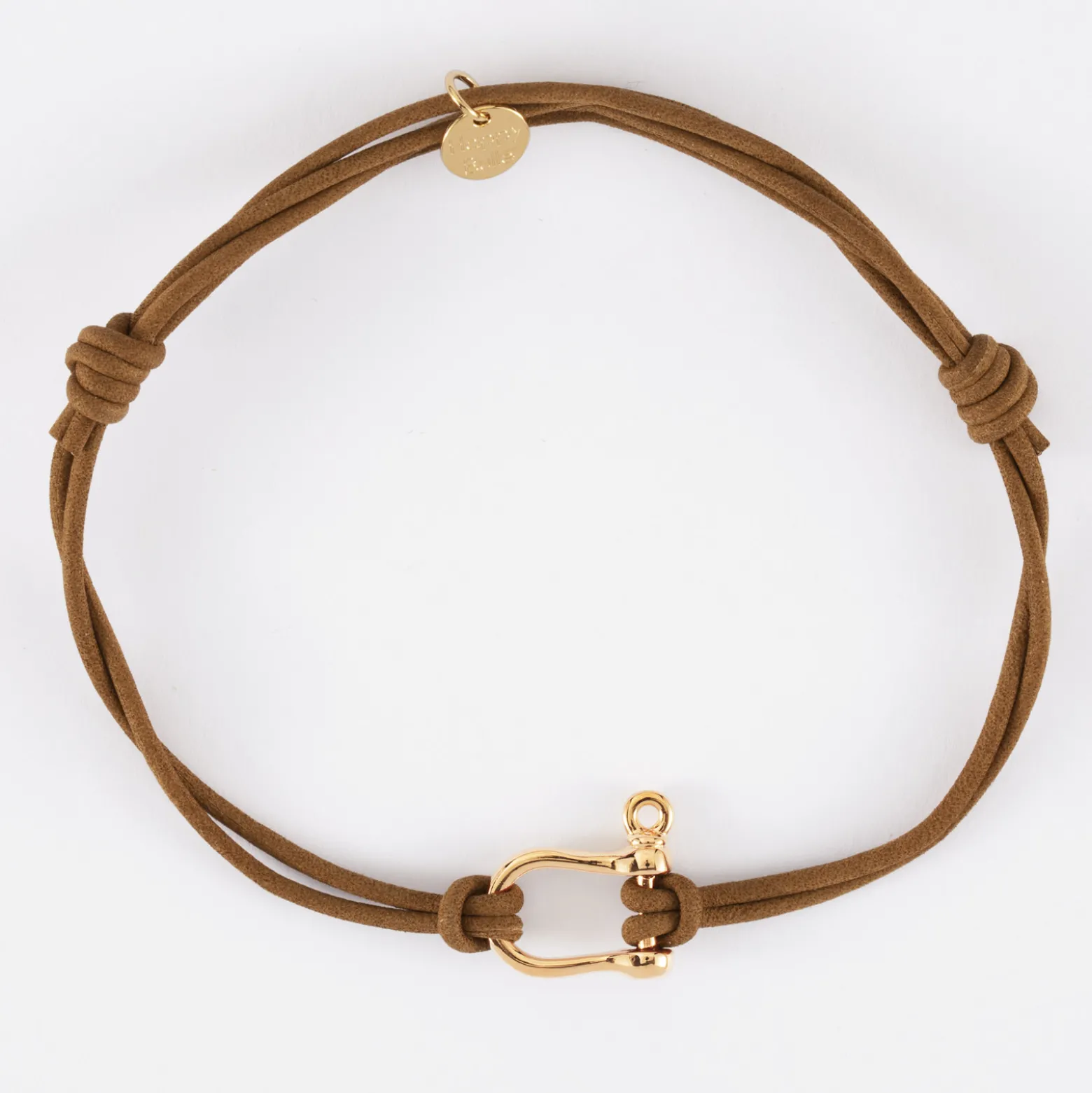 Bracelet homme cordon cuir double manille plaqué or 15 mm