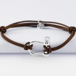 Bracelet homme cordon cuir double manille argent 20 mm