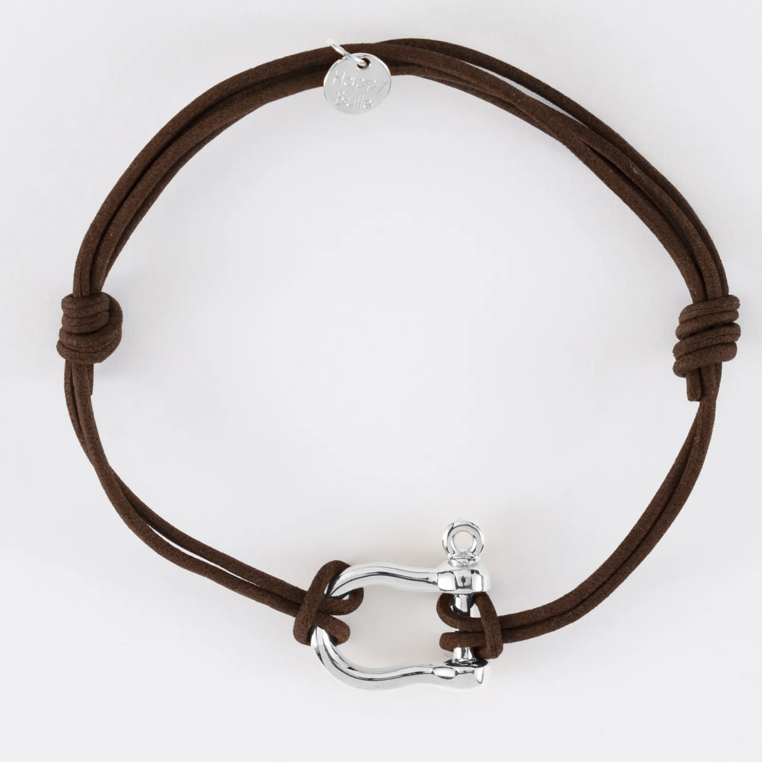 Bracelet homme cordon cuir double manille argent 20 mm