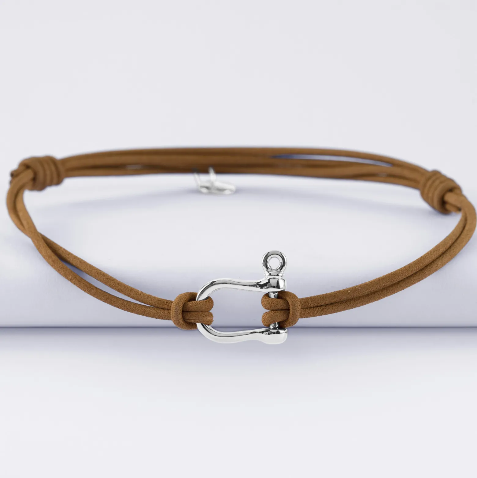 Bracelet homme cordon cuir double manille argent 15 mm
