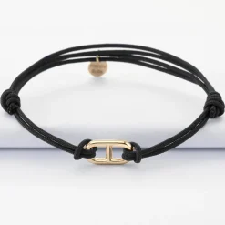 Bracelet homme cordon double maille marine plaqué or 15,4x9 mm