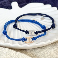 Bracelet homme cordon double maille marine plaqué or 15,4x9 mm
