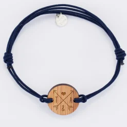 Bracelet homme cordon double personnalisé initiales médaille gravée bois ronde 2 trous 21 mm