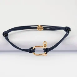 Bracelet homme cordon double manille plaqué or 15 mm