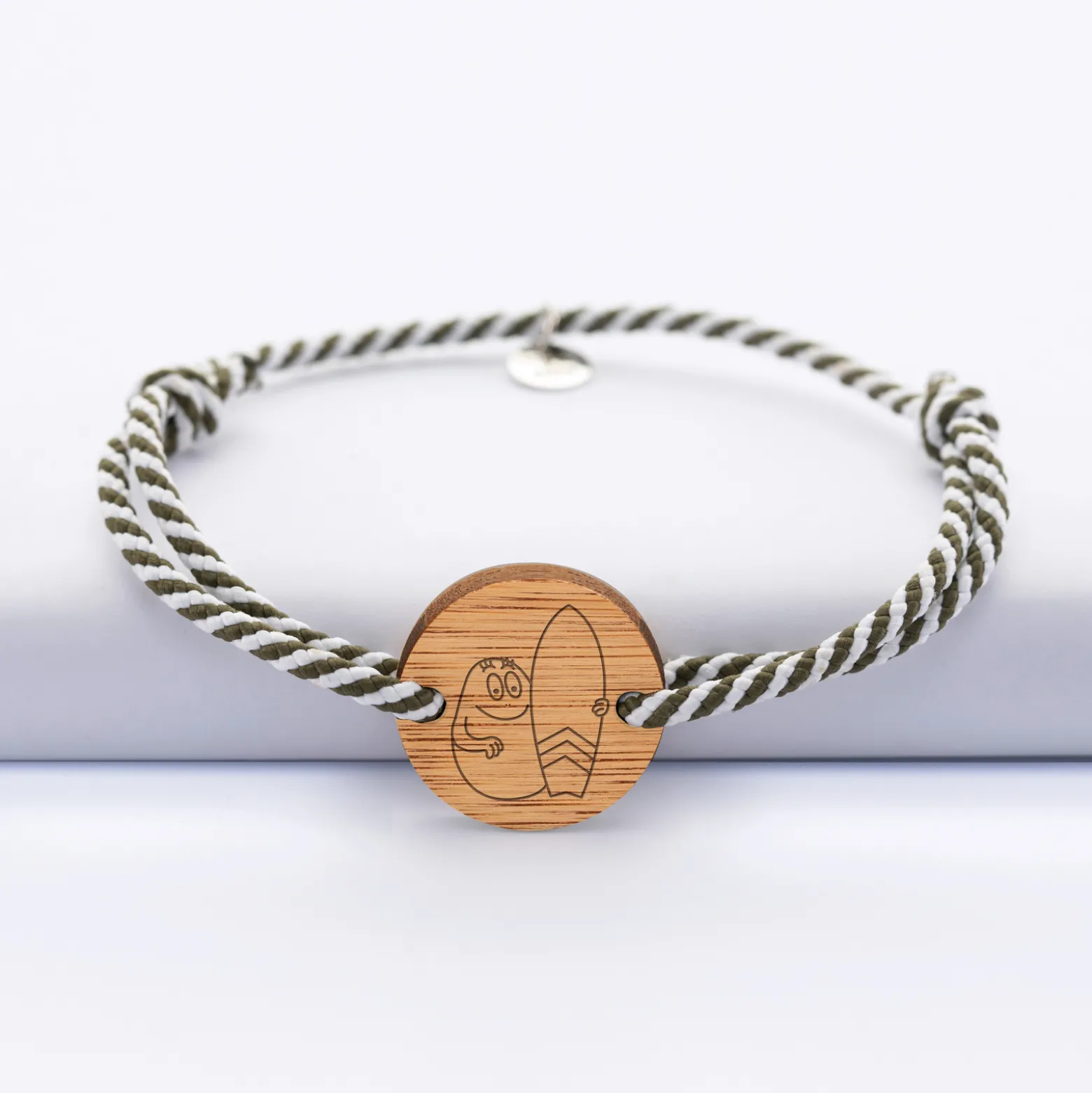 Bracelet homme cordon marin tressé médaille bois ronde 2 trous 21 mm - HappyBulle x Barbapapa
