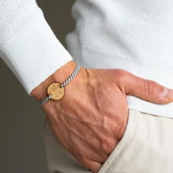 Bracelet homme cordon marin tressé médaille bois ronde 2 trous 21 mm - HappyBulle x Barbapapa