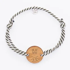 Bracelet homme cordon marin tressé médaille bois ronde 2 trous 21 mm - HappyBulle x Barbapapa