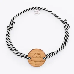 Bracelet homme cordon marin tressé médaille bois ronde 2 trous 21 mm - HappyBulle x Barbapapa