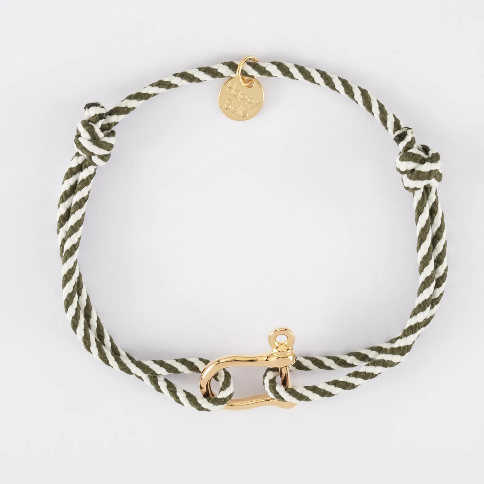 Bracelet homme cordon marin tressé manille plaqué or 15 mm