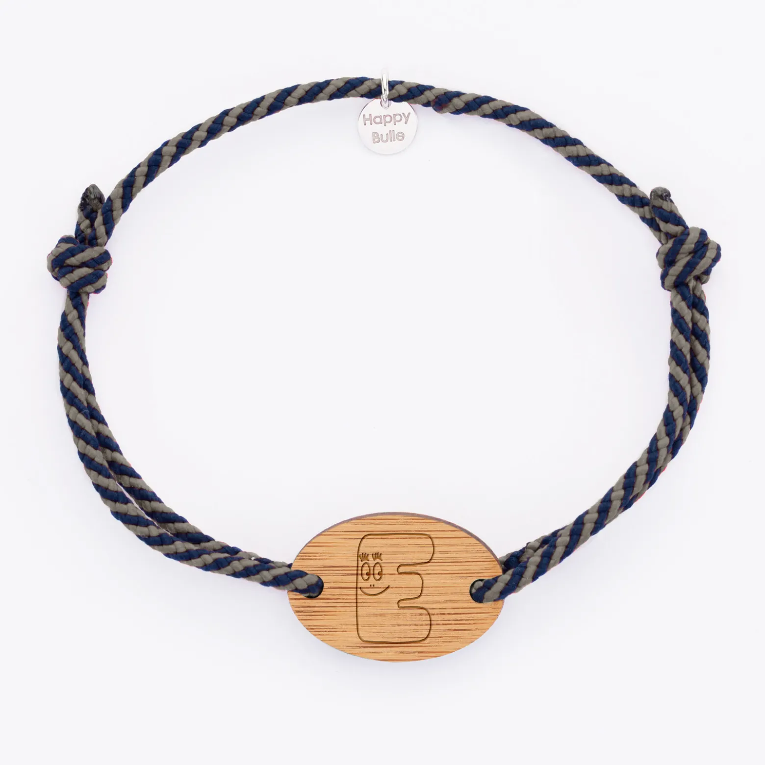 Bracelet homme cordon marin tressé médaille bois ovale 2 trous 25x17 mm - Happybulle x Barbapapa