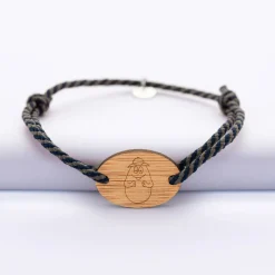 Bracelet homme cordon marin tressé médaille bois ovale 2 trous 25x17 mm - Happybulle x Barbapapa