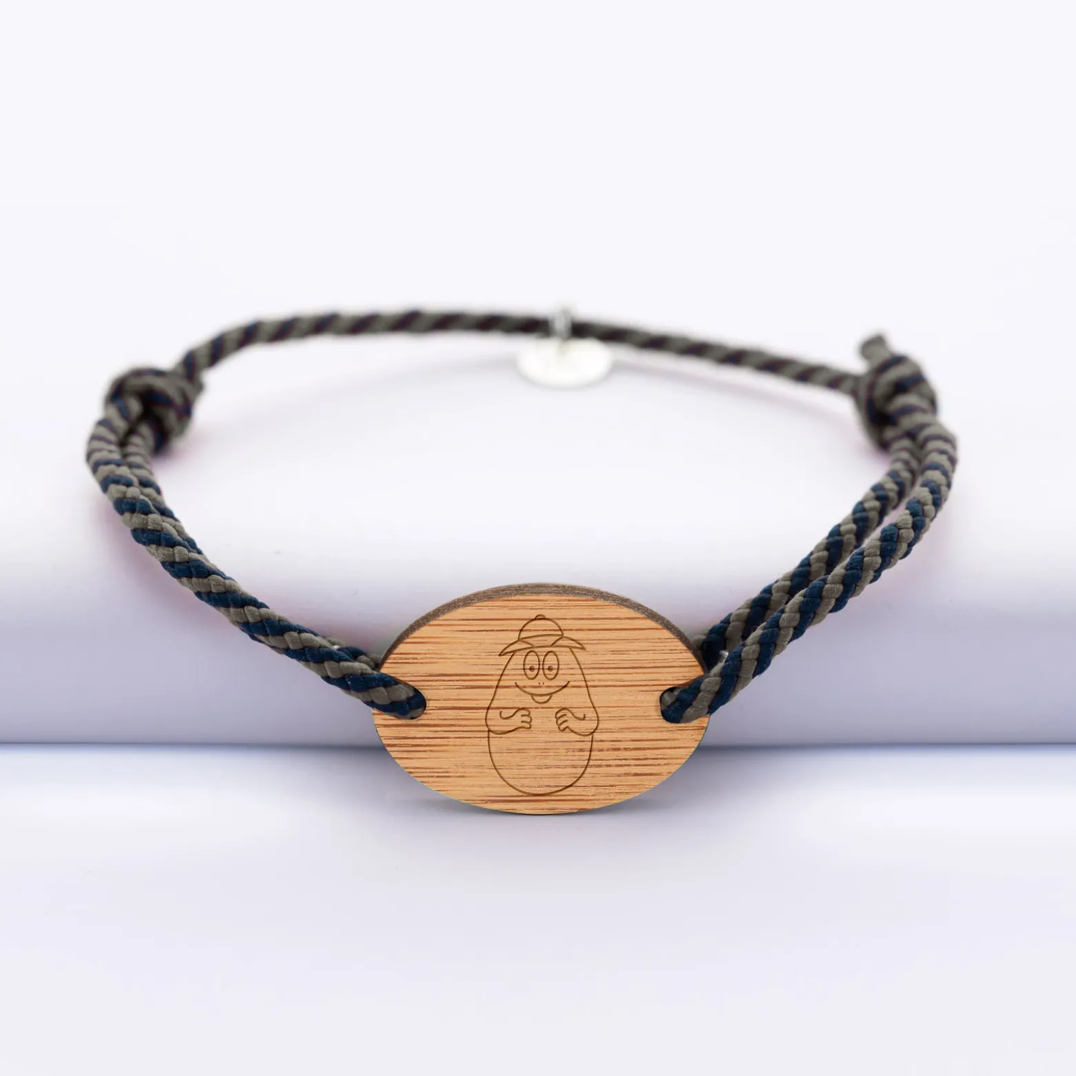 Bracelet homme cordon marin tressé médaille bois ovale 2 trous 25x17 mm - Happybulle x Barbapapa