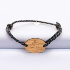 Bracelet homme cordon marin tressé médaille bois ovale 2 trous 25x17 mm - Happybulle x Barbapapa