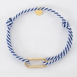 Bracelet homme cordon marin tressé maillon plaqué or 25x12 mm