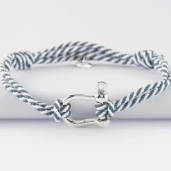 Bracelet homme cordon marin double tressé manille argent 20 mm