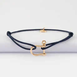 Bracelet homme cordon simple manille plaqué or 15 mm