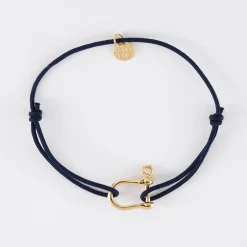 Bracelet homme cordon simple manille plaqué or 15 mm