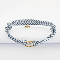 Bracelet homme cordon tressé double maille marine plaqué or 15,4x9 mm
