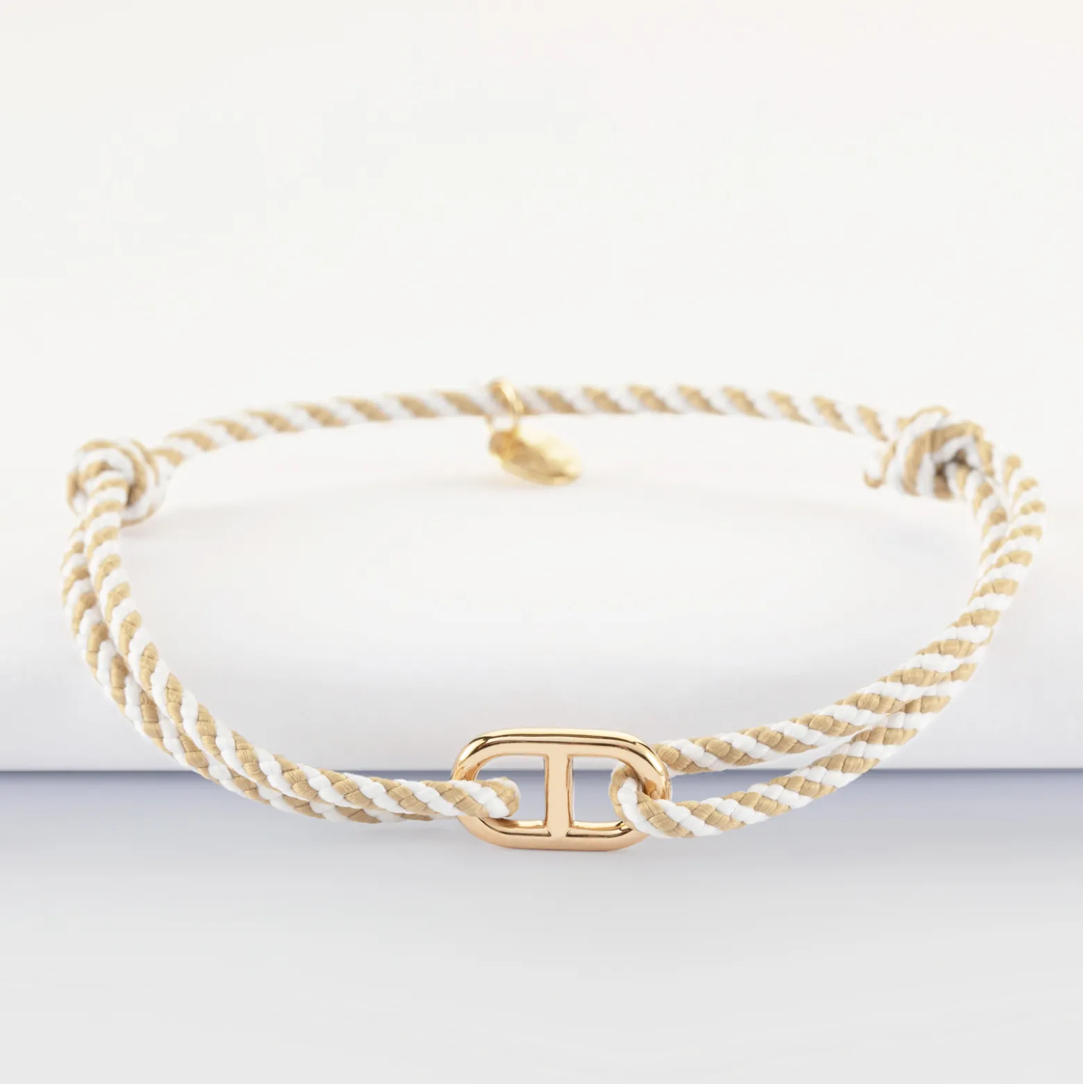 Bracelet homme cordon tressé simple maille marine plaqué or 15,4x9 mm
