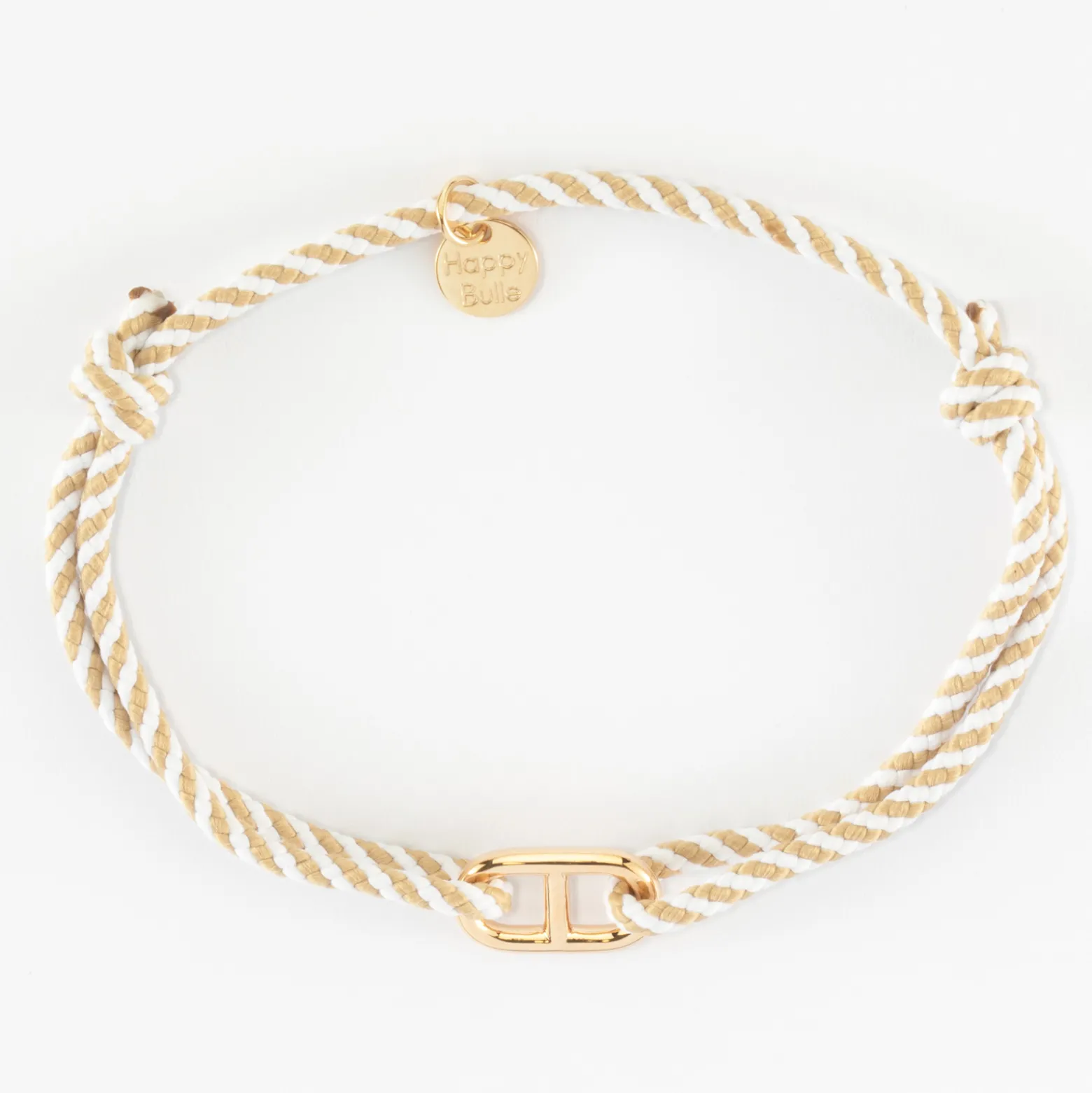 Bracelet homme cordon tressé simple maille marine plaqué or 15,4x9 mm