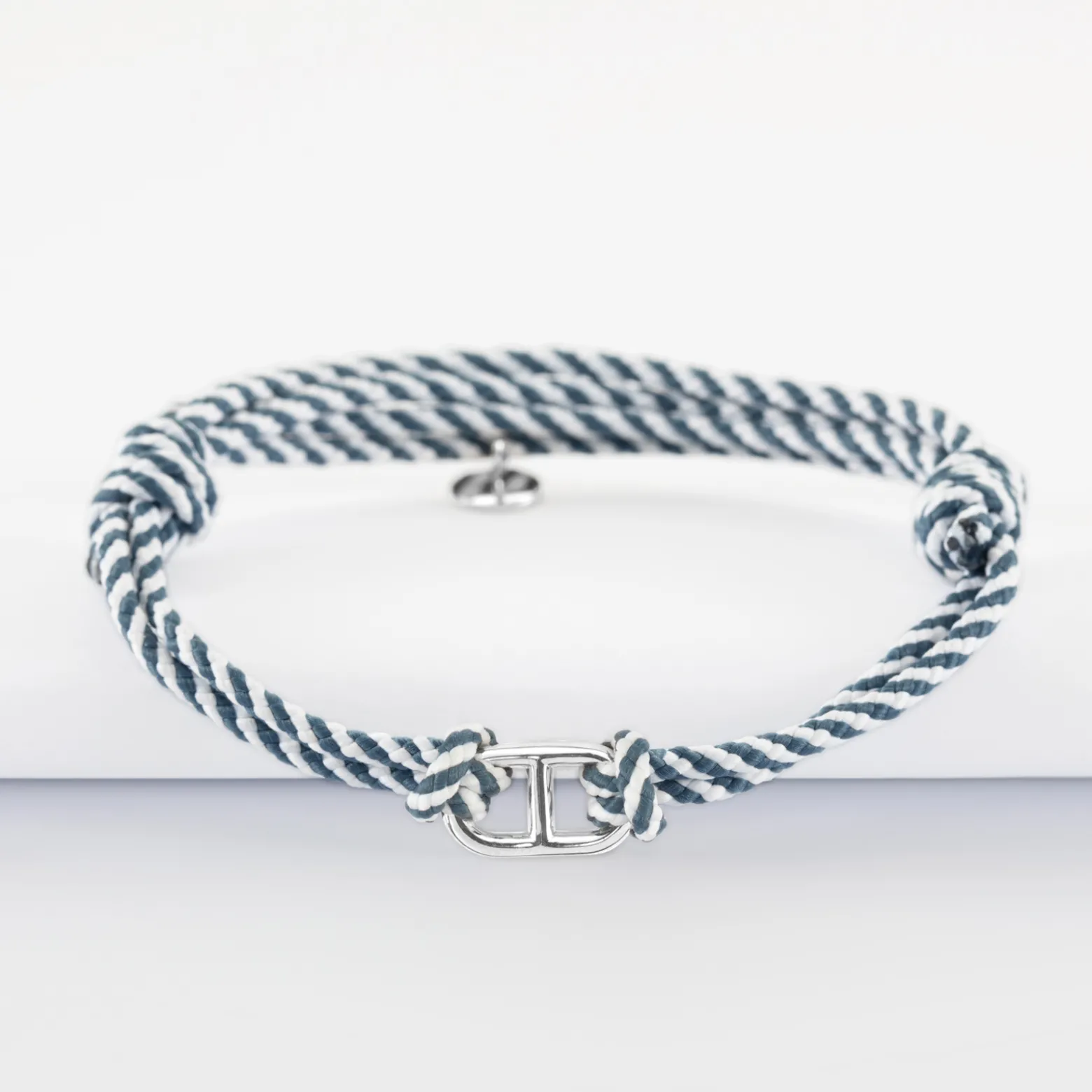 Bracelet homme cordon tressé double maille marine argent 15,4x9 mm