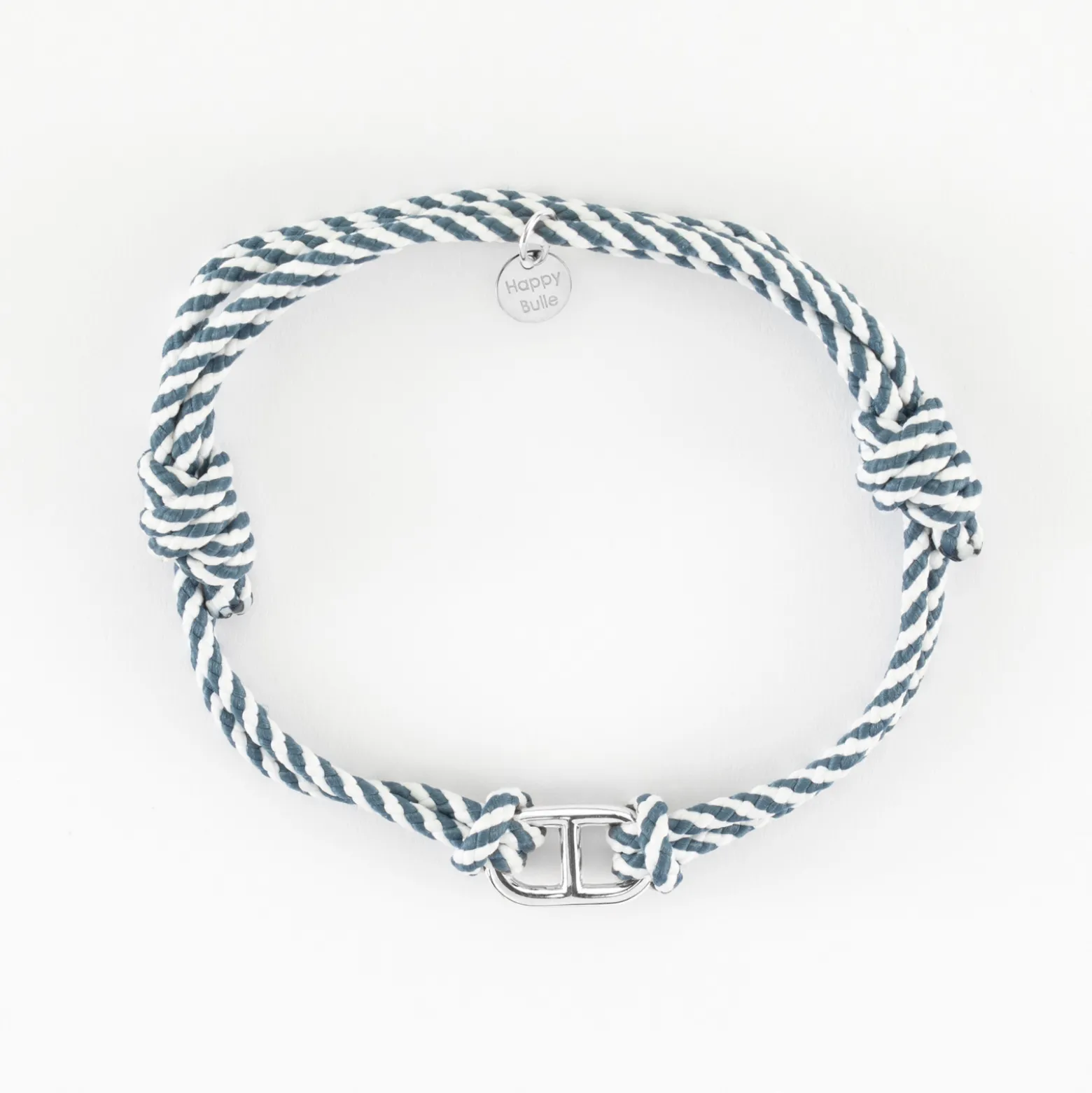 Bracelet homme cordon tressé double maille marine argent 15,4x9 mm