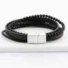 Bracelet homme cuir et perles fermoir acier 15x11 mm