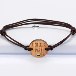 Bracelet homme médaille gravée bois ronde 21 mm - Edition spéciale "Meilleur papa"