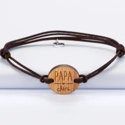 Bracelet homme médaille gravée bois ronde 21 mm - Edition spéciale 