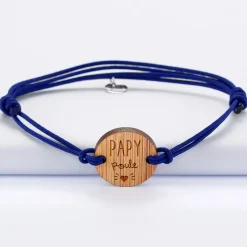 Bracelet homme médaille gravée bois ronde 21 mm - Edition spéciale "Papy Poule"