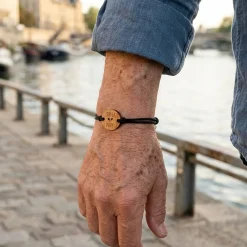 Bracelet homme médaille gravée bois ronde 21 mm - Edition spéciale