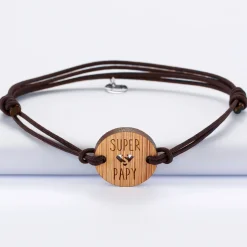 Bracelet homme médaille gravée bois ronde 21 mm - Edition spéciale