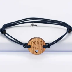 Bracelet homme médaille gravée bois ronde 21 mm - Edition spéciale "Père fect"