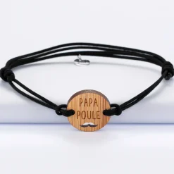 Bracelet homme médaille gravée bois ronde 21 mm - Edition spéciale "Papa poule ajouré"
