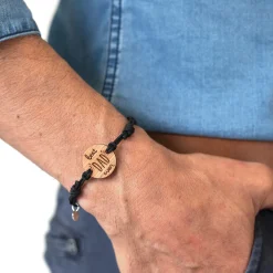 Bracelet homme médaille gravée bois ronde 21 mm - Edition spéciale "Best Dad ever"
