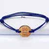Bracelet homme médaille gravée bois ronde 21 mm - Edition spéciale "Dad of three"