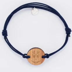 Bracelet homme personnalisé cordon double médaille gravée bois ronde 2 trous 21 mm - HappyBulle x Barbapapa