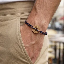 Bracelet homme personnalisé cordage marin simple médaille gravée bois cible ronde 21 mm