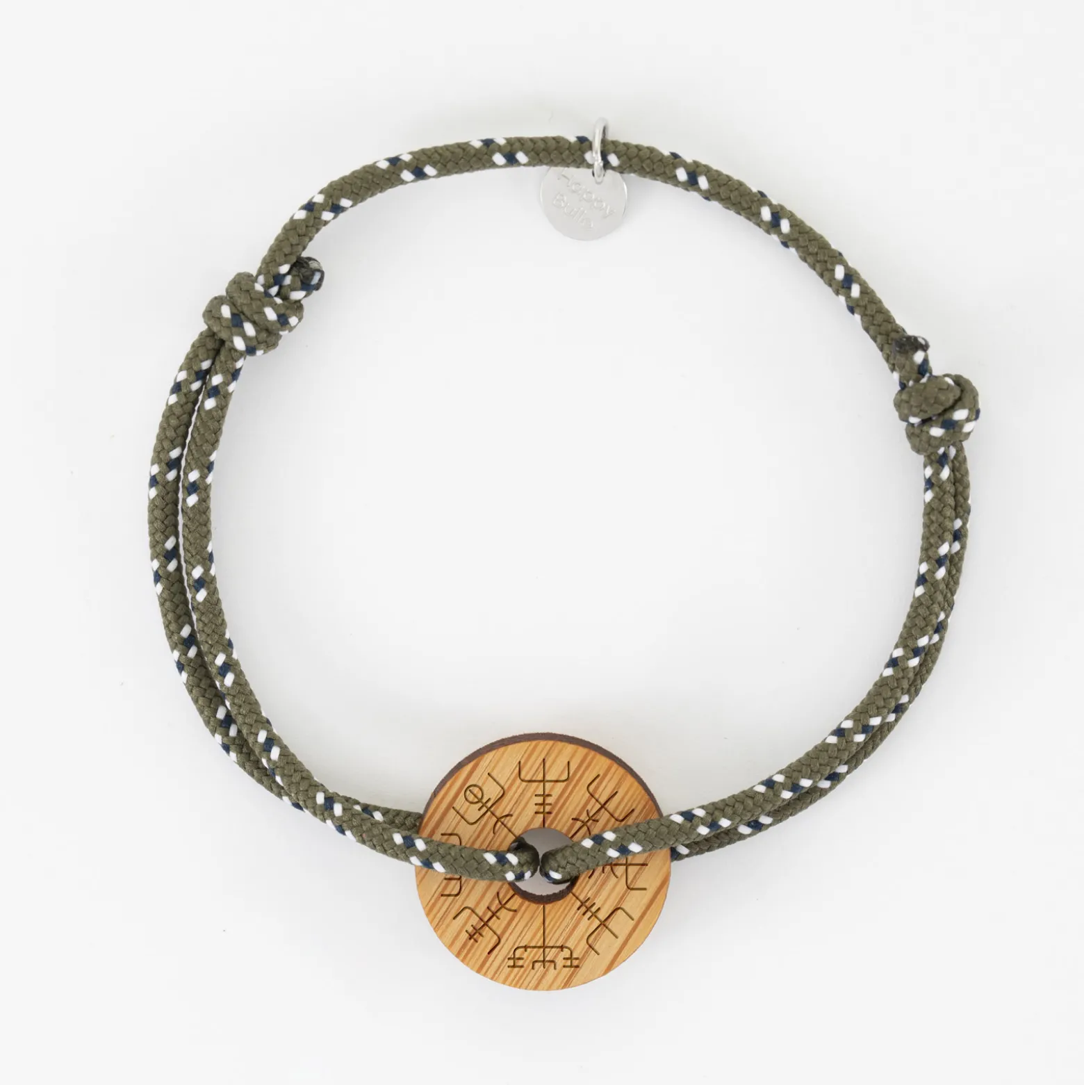 Bracelet homme personnalisé cordage marin simple médaille gravée bois cible ronde 21 mm