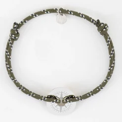 Bracelet homme personnalisé cordage marin simple médaille gravée argent cible 20 mm - Edition spéciale Rose des vents