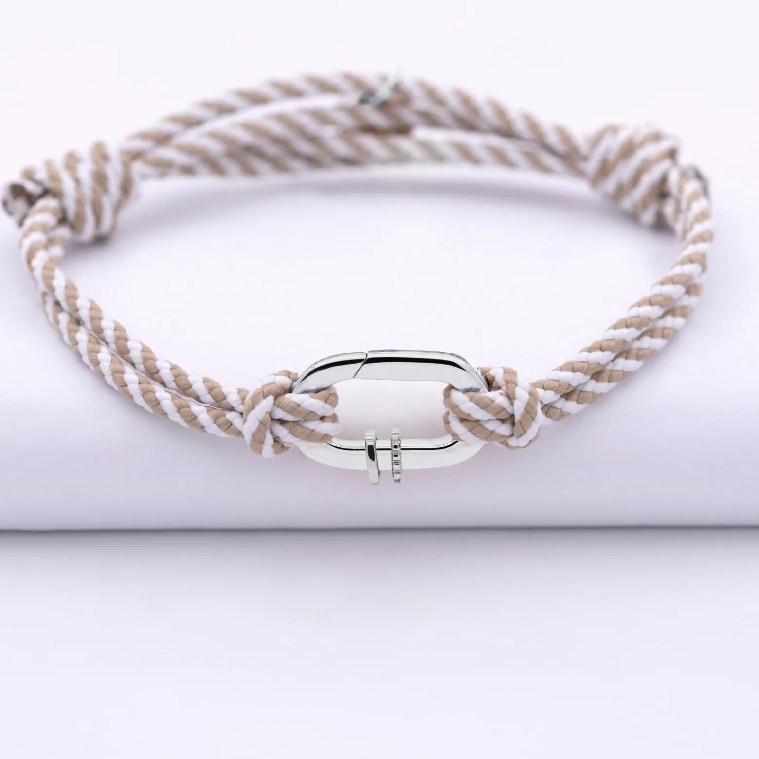 Bracelet homme personnalisé cordon marin double tressé collection Chapitre mousqueton 11x19 mm argent - à composer