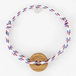 Bracelet homme personnalisé cordage BLEU BLANC ROUGE médaille gravée bois cible ronde 21 mm