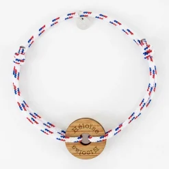 Bracelet homme personnalisé cordage BLEU BLANC ROUGE médaille gravée bois cible ronde 21 mm