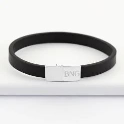 Bracelet homme personnalisé cuir fermoir gravé acier 11x11 mm