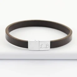 Bracelet homme personnalisé cuir fermoir gravé acier 11x11 mm