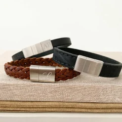 Bracelet homme personnalisé cuir fermoir gravé acier 11x11 mm