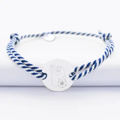Bracelet homme personnalisé cordon marin tressé médaille gravée argent 2 trous 20 mm - Happybulle x Barbapapa