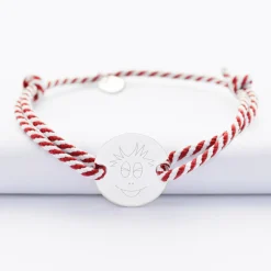 Bracelet homme personnalisé cordon marin tressé médaille gravée argent 2 trous 20 mm - Happybulle x Barbapapa